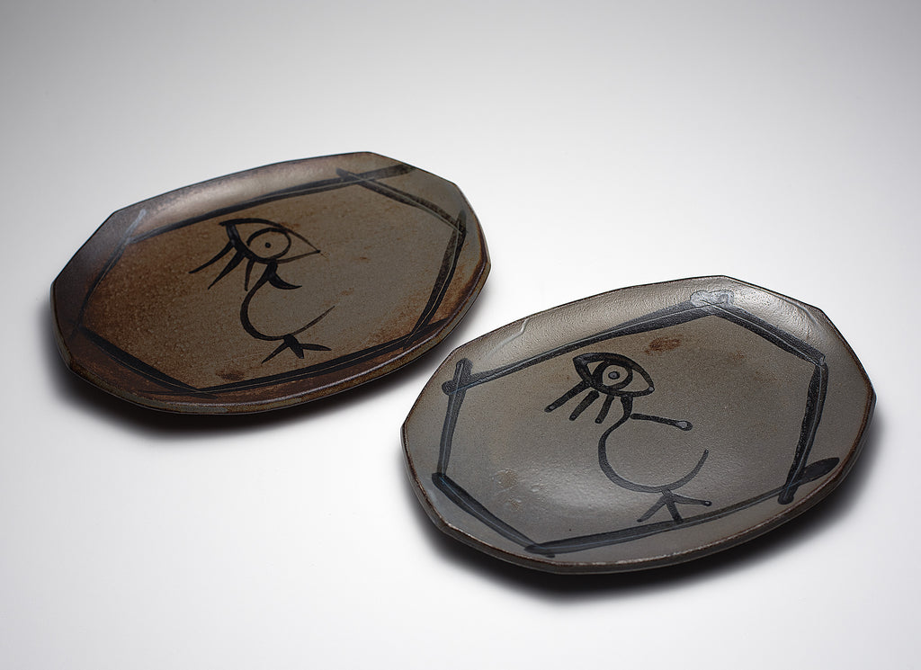 Assiette en forme de carapace de tortue, décorée d'oiseaux, lot de 2.