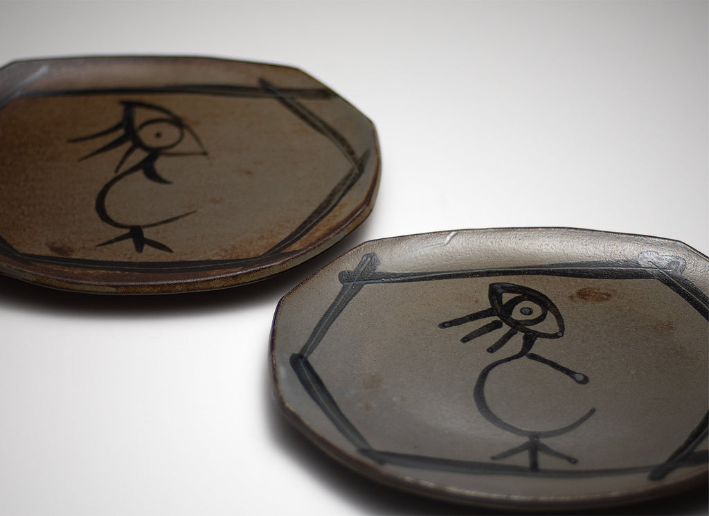 Assiette en forme de carapace de tortue, décorée d'oiseaux, lot de 2.