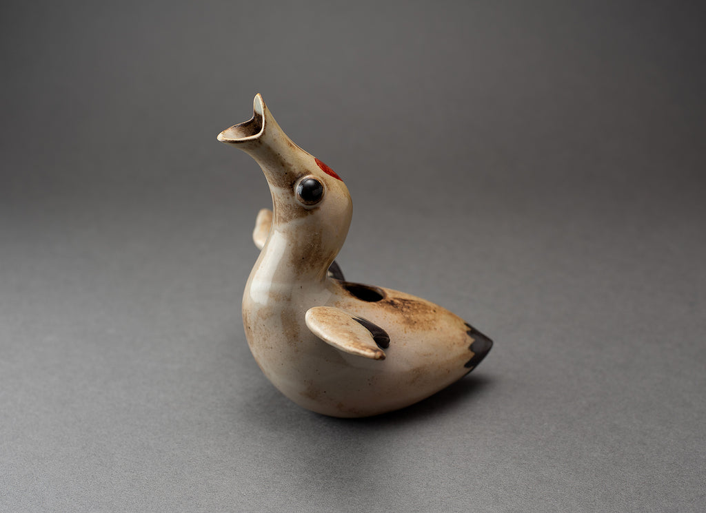 Récipient à saké en forme de grue à couronne rouge