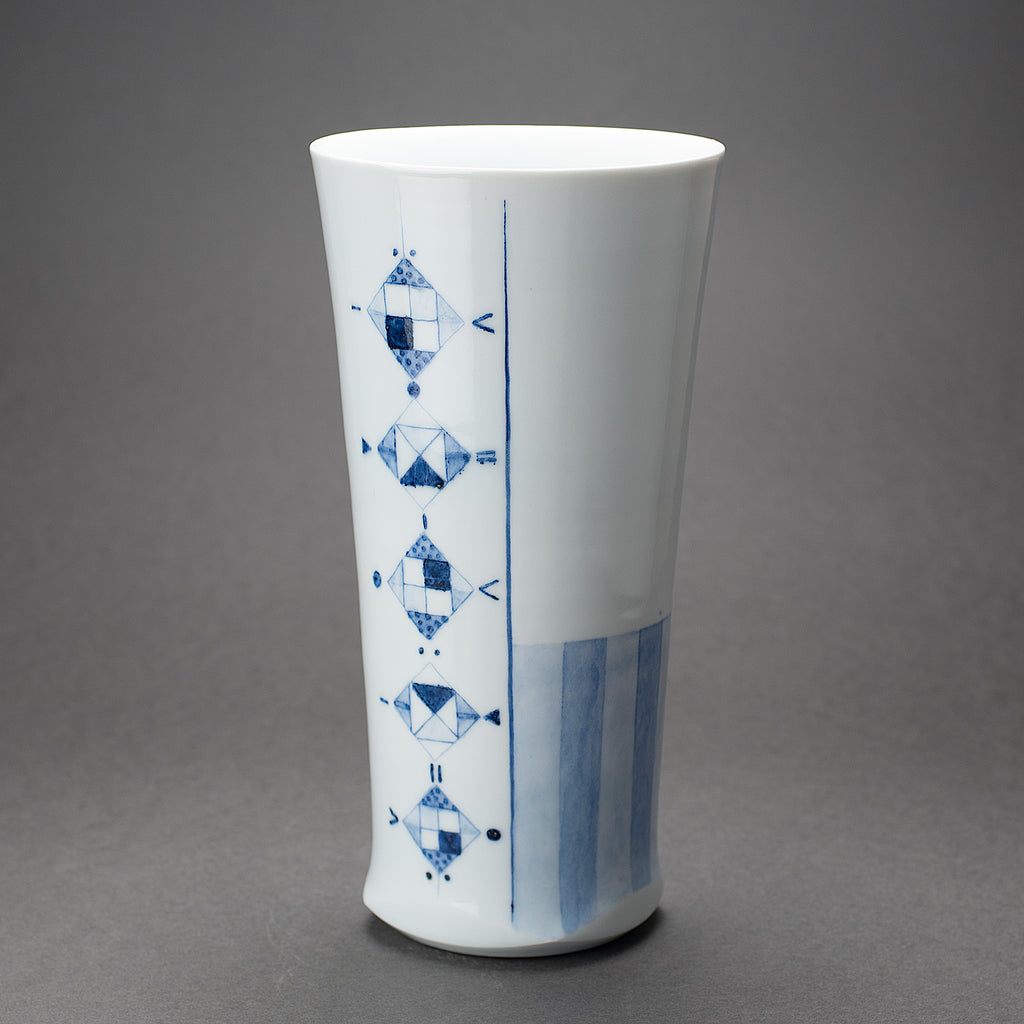 Motif à lignes céramique bleue Vase