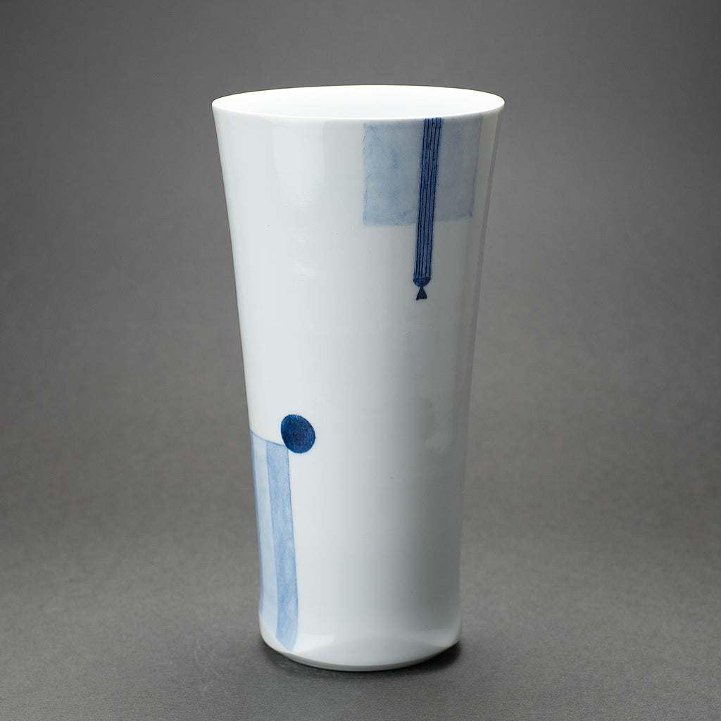 Motif à lignes céramique bleue Vase