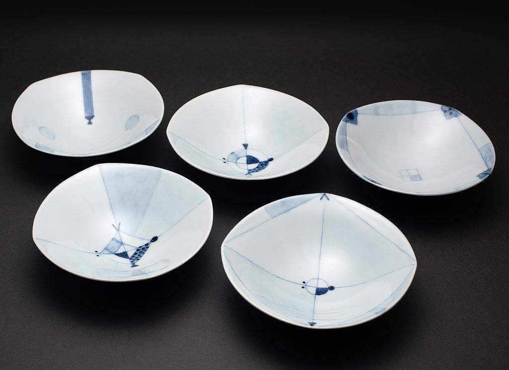 Ligne motif Porcelaine bleu sous couverte petit bol (ensemble de 5)