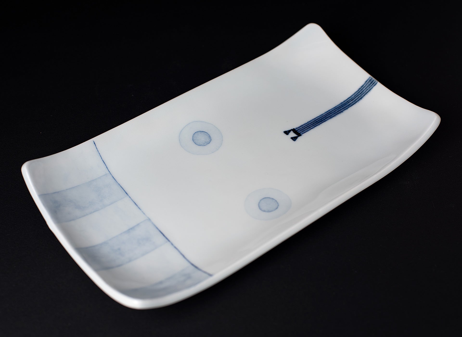 Ligne motif Porcelaine bleu sous couverte assiette rectangulaire